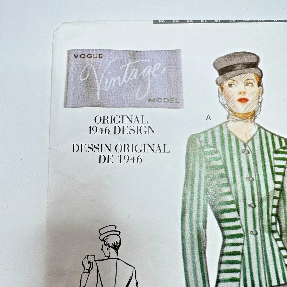 VOGUE 2199‎ Vintage Model Uncut Pattern 1946 Design Suit Jacket Blazer Skirt 14